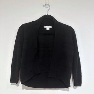 August Silk, 3/4-Sleeve Knit Short Cardigan Shrug, Black, Size Medium